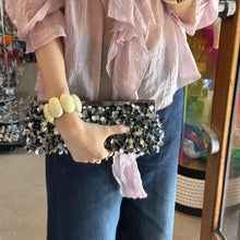 Vintage Sequin Clutch Bag – Black & Silver Disc Embellished Evening Clutch