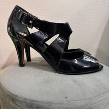 Vintage Diana Ferrari Black Patent Heels / Open Toe Strappy Pumps / Glossy Leather Look / Size US 7.5 / Minimal Chic Heels