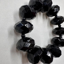 Vintage Faceted Black Acrylic Bead Stretch Bracelet | Chunky Geometric Statement Bracelet | Bold Y2K Jewelry