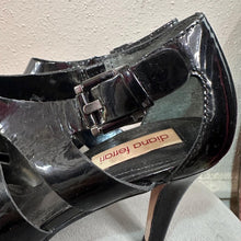 Vintage Diana Ferrari Black Patent Heels / Open Toe Strappy Pumps / Glossy Leather Look / Size US 7.5 / Minimal Chic Heels