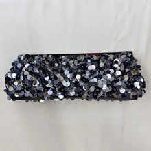 Vintage Sequin Clutch Bag – Black & Silver Disc Embellished Evening Clutch