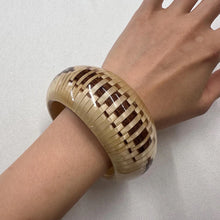 Vintage Woven Resin Bangle / Bamboo Style Wide Bracelet / Natural Boho Statement Cuff