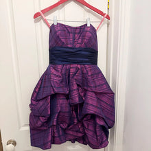 Flirt by Maggie Sottero Purple Plaid Strapless Bubble Dress | Corset Back Prom Party Gown