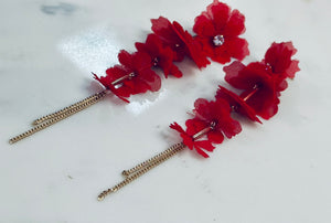 Red Flower Dangling Earrings