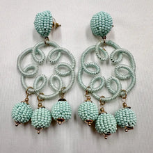 Vintage Mint Green Beaded Chandelier Earrings | Statement Seed Bead Tassel Earrings | Boho Pastel Dangle Earrings