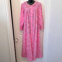Vintage Pink Floral Sheer Housecoat Dressing Gown - Ruffled Collar Button Front Maxi Duster Robe