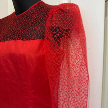 Vintage 1980s Red Mermaid Gown | Sheer Lace Sleeves, Ruched Formal Dress