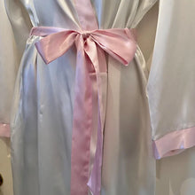 Vintage Relax At Home Satin Robe | White Pink Trim Kimono Loungewear
