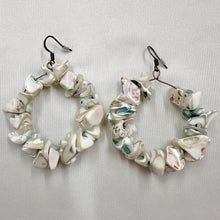 Vintage Mother of Pearl Chip Hoop Earrings | Shell Statement Hoops | Iridescent Beaded Earrings