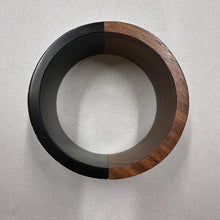 Vintage Wood & Black Acrylic Wide Bangle | Chunky Statement Bracelet | Geometric Artisan Cuff | Bohemian Jewelry
