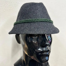 Vintage Tiroler Hat | Dark Grey Wool Felt Alpine Hat, Green Band (59cm)