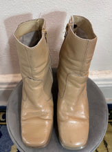 Vintage 90s Beige Leather Ankle Boots – Wooden Block Heel