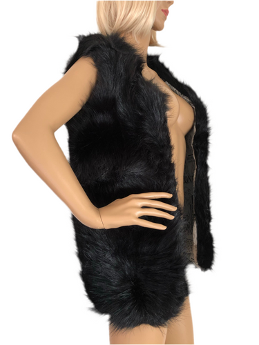 Black Faux Fur Longline Vest