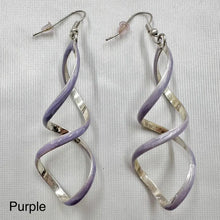 Vintage Marbled Resin Spiral Dangle Earrings | Silver Tone Statement Jewelry