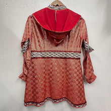 Vintage Metallic Hooded Tunic | Orange Gold Rhinestone Zip Up Top