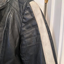 Vintage Clam Cuir France Leather Moto Jacket | Women's Cafe Racer with Cream Racing Stripes | 70s 80s French Biker