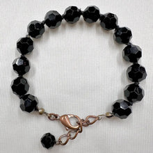 Vintage Black Faceted Glass Bead Bracelet | Adjustable Statement Bracelet | Jet Black Crystal Style
