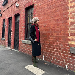 Vintage 80s Black Military Coat – Gold Buttons, Structured Wool