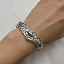 Vintage Rhinestone Open Cuff Bracelet / Silver Tone Geometric Bangle / Art Deco Style Jewelry