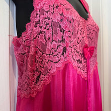 Vintage Fuchsia Satin Peignoir Set – Lace Trim Maxi Nightgown & Robe
