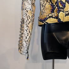 Y2K Snake Print Faux Leather Biker Jacket, Studded Spiked Jacket, Statement Moto Jacket, Rock Glam Jacket, Edgy Cropped Jacket
