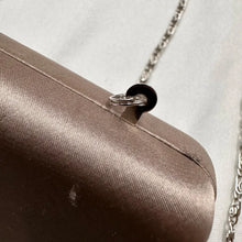 Vintage Champagne Satin Evening Clutch, Rhinestone Clasp, Chain Strap Shoulder Bag