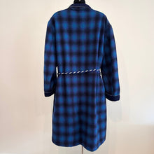 Vintage Blue Plaid Wool Wrap Coat | 100% Pure Wool, Oversized Belted Jacket