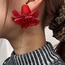 Vintage Red Acrylic Flower Earrings | Statement Floral Stud Earrings | Translucent Beaded Flower Earrings