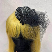Vintage Black Beaded Fascinator Hat | Rhinestone Cocktail Headpiece, Birdcage Veil Accessory