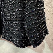 Vintage Black Beaded Jacket | Iridescent Sheer Evening Cardigan, Art Deco Style
