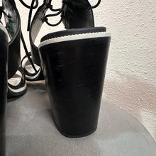 Vintage Black Leather Lace-Up Heeled Sandals / Chunky Block Heel / Minimalist Strappy Shoes / EU 40 US 9 AU 9 / 90s Style