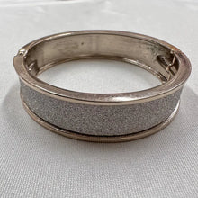 Vintage Silver Glitter Hinged Bangle | Sparkly Statement Bracelet | Silver Tone Clamper Cuff | Retro Jewelry