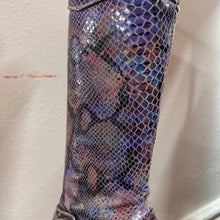 Y2K Platform Knee High Boots by Luchiny | Metallic Snake Print Leather Boots EU 38