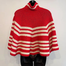 Vintage Red & Cream Striped Knit Cape | Retro Crochet Poncho | Statement Vintage Outerwear