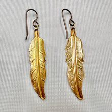 Vintage Gold Feather Dangle Earrings | Boho Feather Drop Earrings | Lightweight Nature Inspired Statement Jewelry