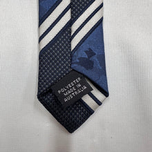 Vintage Navy Blue Striped Necktie with Textured Geometric Pattern Retro Tie