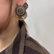 Vintage Boho Gold Medallion Earrings | Rhinestone & Coin Fringe Drop Earrings | Ethnic Statement Earrings