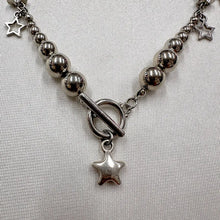 Vintage Star Charm Necklace / Y2K Silver Beaded Necklace / Toggle Clasp Necklace / Dainty Star Jewelry / Layering Necklace