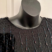 Vintage 80s/90s La Bam Collection Black Silk Beaded Tassel Cocktail Dress - Medium