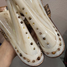 Vintage Tony Keuylian Snake Print Platform Mules – Gold Bronze Leather Y2K Sandals