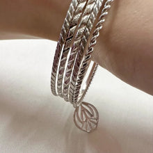 Vintage Silver Tone Leaf Charm Stacking Bangles | Botanical Boho Layering Bracelets | Nature Inspired Jewellery