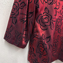 Vintage Burgundy Burnout Velvet Rose Jacket | Sheer Floral Open Front Lightweight (EU 40)