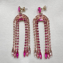 Vintage Pink Ombre Rhinestone Tassel Drop Earrings