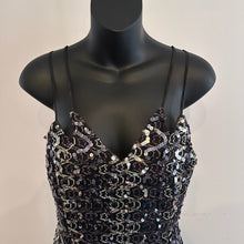 Angelucci Design Sequin Maxi Dress, Black Silver Mermaid Hem, Spaghetti Strap Evening Gown