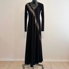 Black Gold Rhinestone Maxi Dress, Long Sleeve Deep V Neck Evening Gown, Diagonal Embellished Formal Dress, Elegant Statement Party Wear