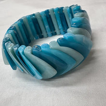 Vintage Blue Marble Plastic Stretch Bracelet | Layered Tile Beads, Y2K Boho Jewelry
