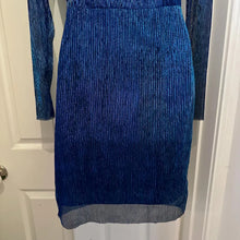 Vintage Electric Blue Metallic Pleated Mini Dress | 1980s Sheer Ruffle Party Cocktail Dress