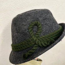 Vintage Original Tiroler Hat | Grey Wool Felt Tyrolean Hat | Green Braided Band | Alpine Oktoberfest Hat | 55cm