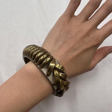 Vintage Brutalist Chain Link Bangle / Sculptural Gold Tone Bracelet / Chunky Statement Cuff