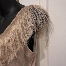 Vintage Metallic Rose Gold Fringe V-Neck Maxi Dress Size M Shimmer Column Slit